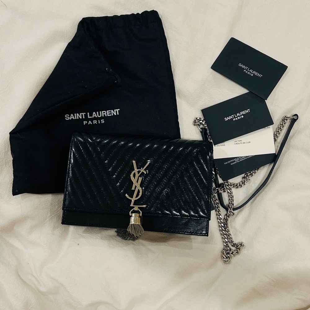 Saint Laurent Kate Small Tassel with Silver Logo and Chain Strap
